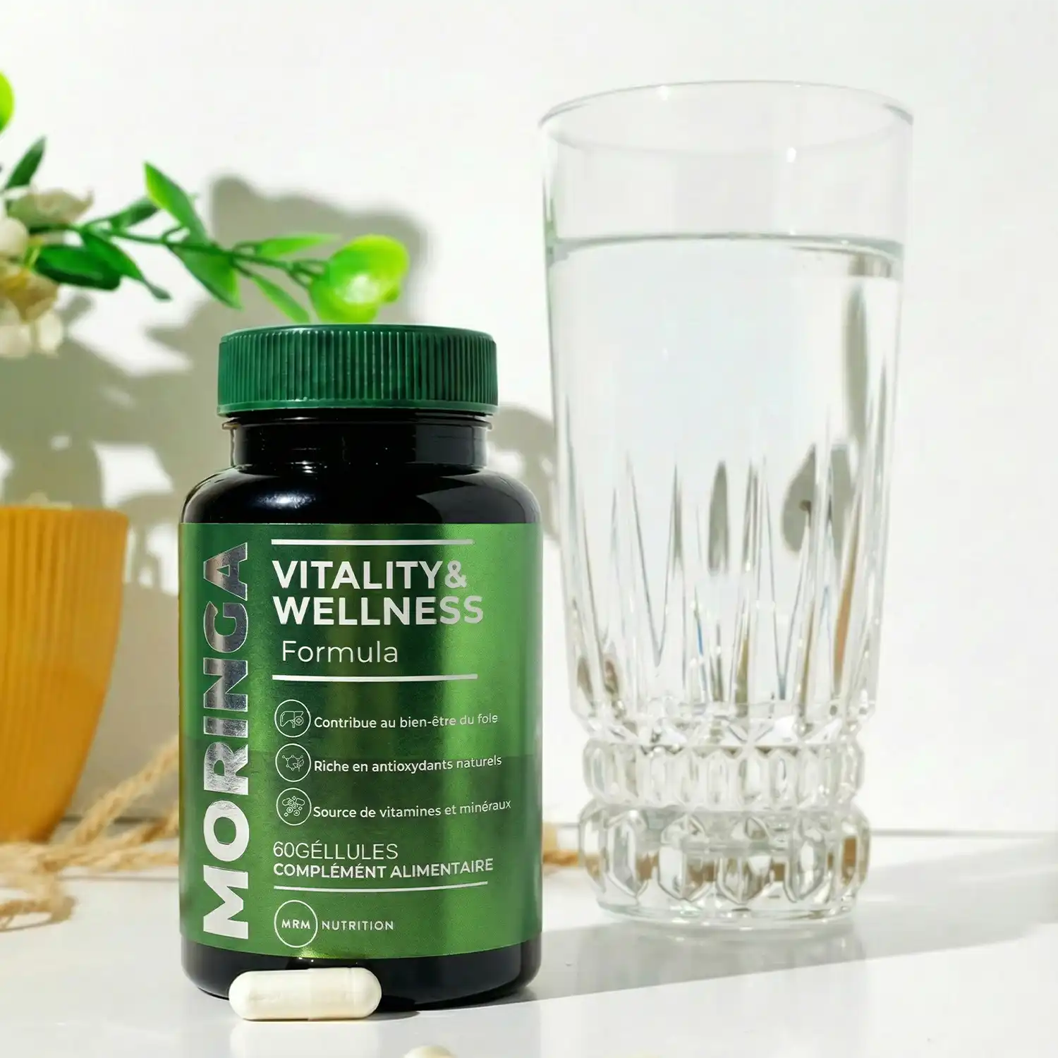 Moringa MRM 60 gélules avec verre d’eau complément naturel énergie immunité Maroc